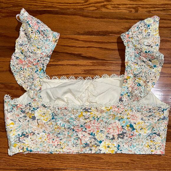 Lulus Sweeter Than Ever Floral Eyelet Ruffle Sleeve Crop Top Size XL - Picture 11 of 13
